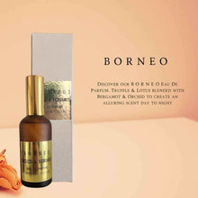 Load image into Gallery viewer, BORNEO Eau De Parfum 100ml amber jar with gold label and kraft gift box