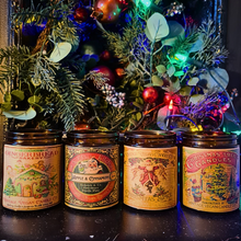 Load image into Gallery viewer, Christmas Spice vintage vegan candle with Victorian art and festive aromas of orange, mandarin, nutmeg, and cinnamon.