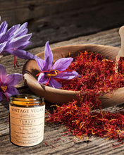 Load image into Gallery viewer, Turkish Saffron Soy Wax Candle 180ml with saffron, turmeric, cumin, and sandalwood notes in vintage vegan soy wax