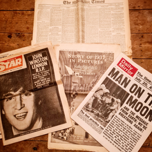 Load image into Gallery viewer, Historic newspapers for Cuban Oak and Tobacco Soy Wax Candle gift wrapping